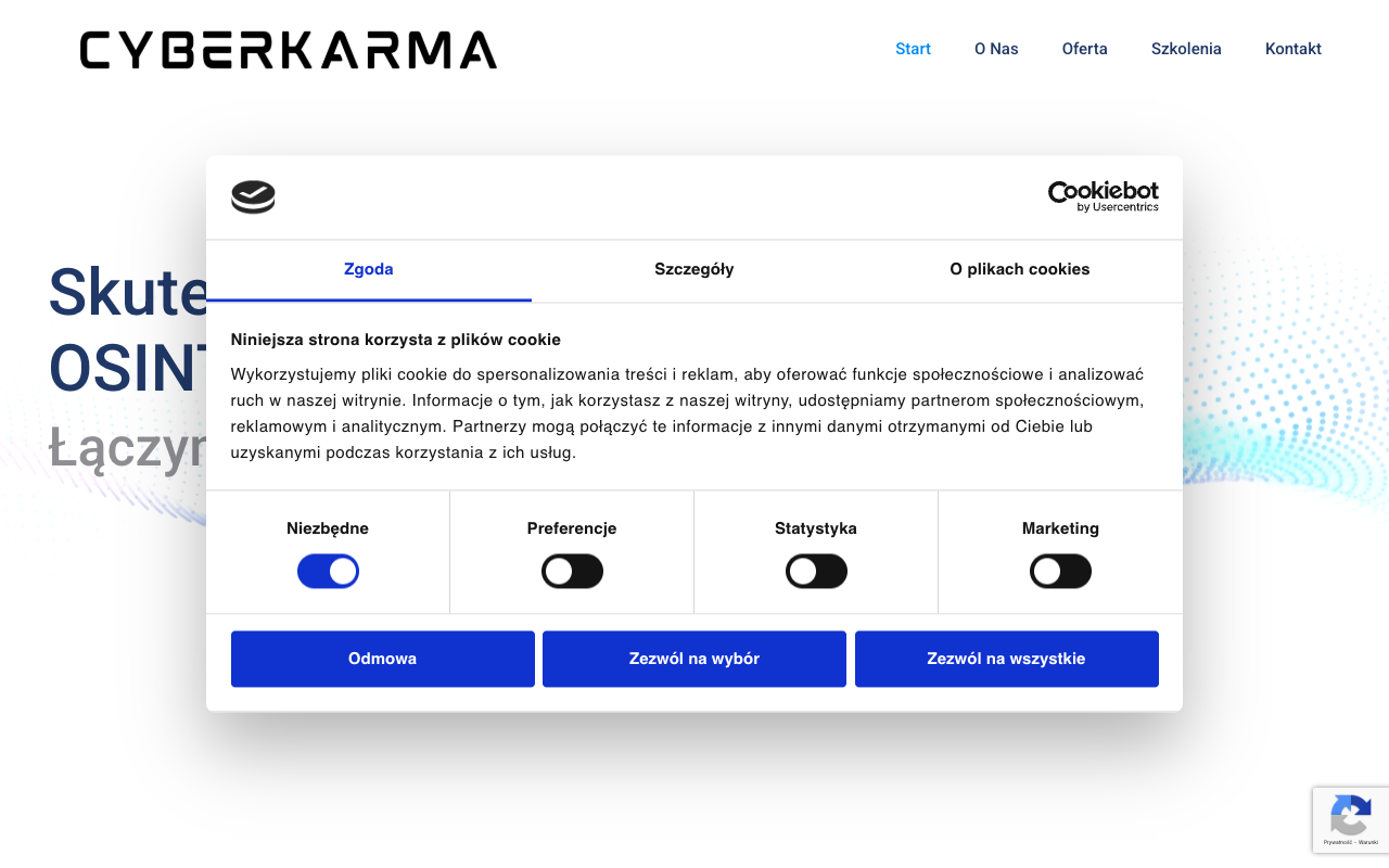 Zrzut ekranu strony głównej cyberkarma.pl (desktop)