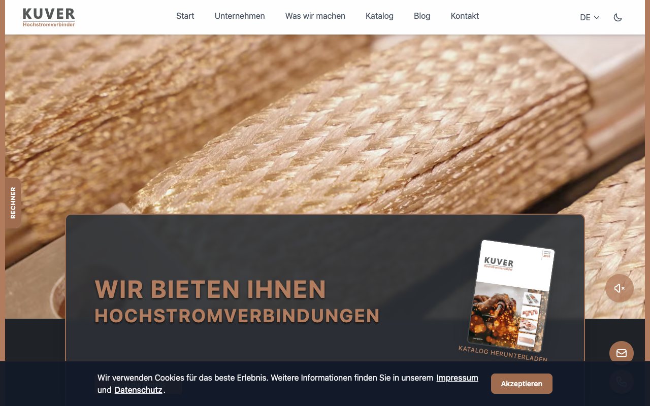 Zrzut ekranu strony głównej kuver-gmbh.de (desktop)