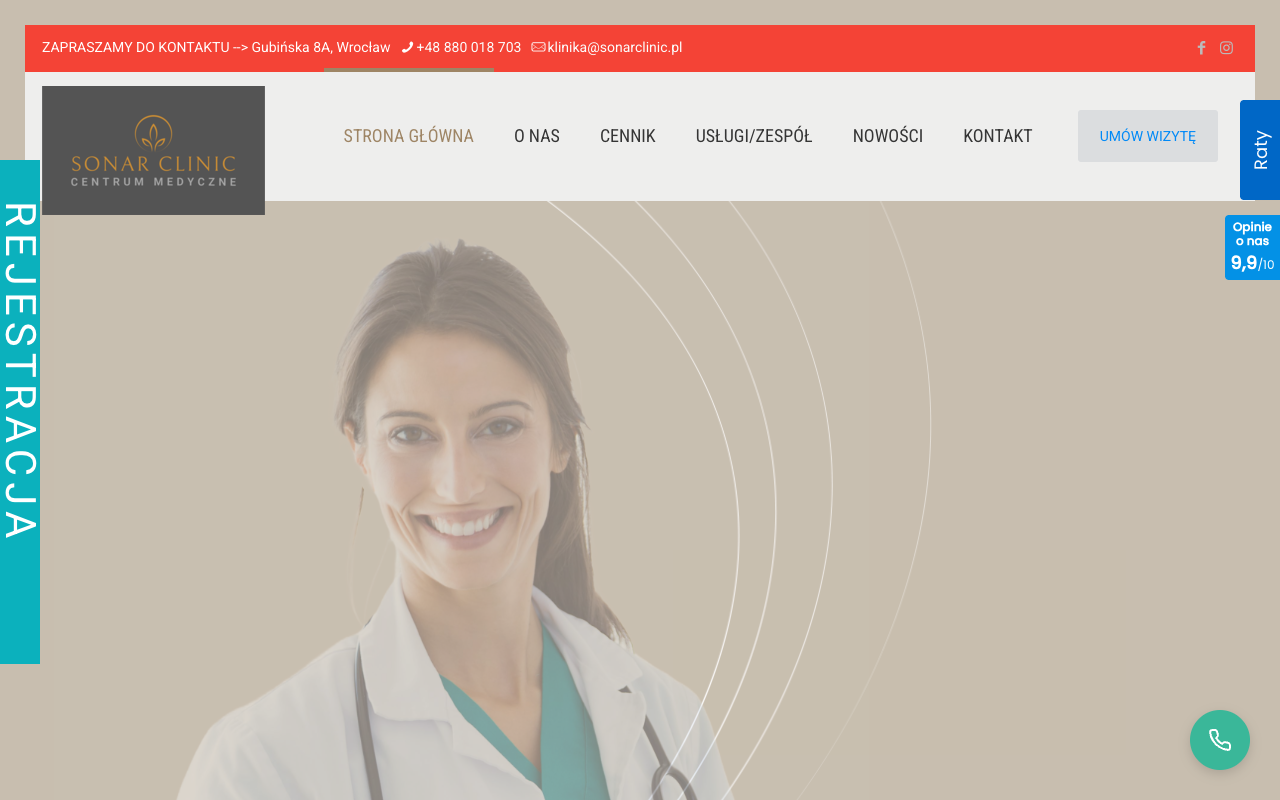 Zrzut ekranu strony głównej sonarclinic.pl (desktop)